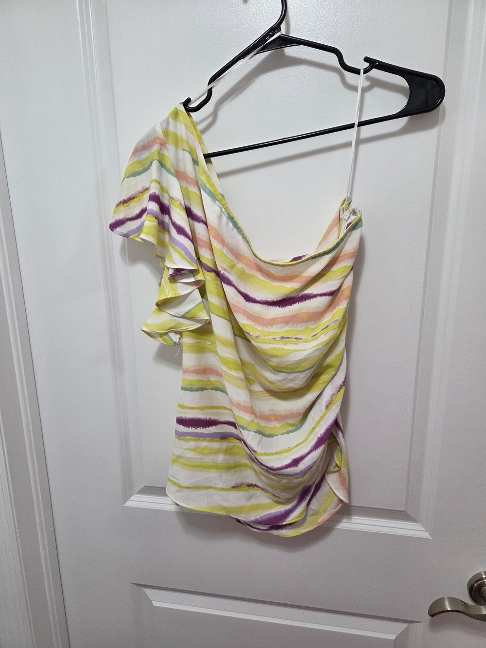 Jennifer Lopez Multicolor Watercolor Stripe One-Shoulder Top